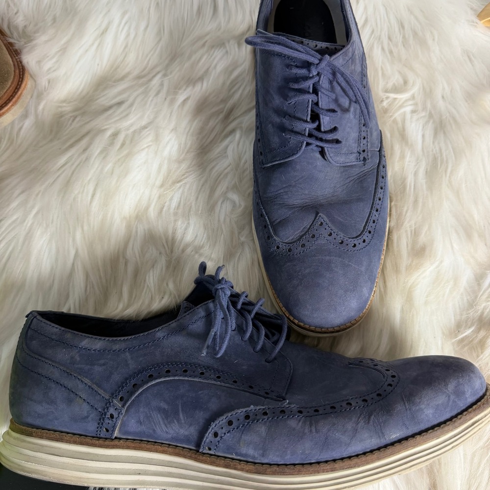 Cole Haan Grand.OS Navy Blue‎ Nubuck Wingtip Oxford Shoes C28875 Mens 11.5 M